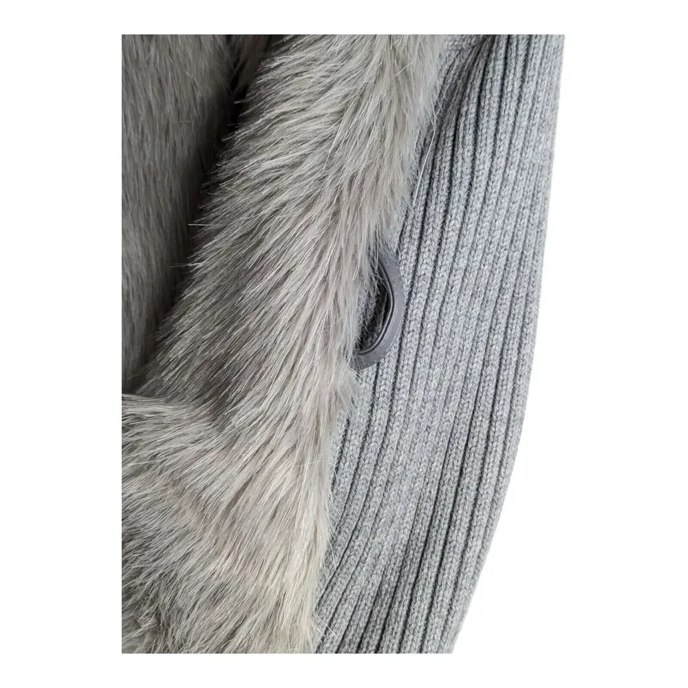 Eloquii Limited Womens Plus Size 14W Gray Faux Fur Leather Sweater Vest Full Zip
